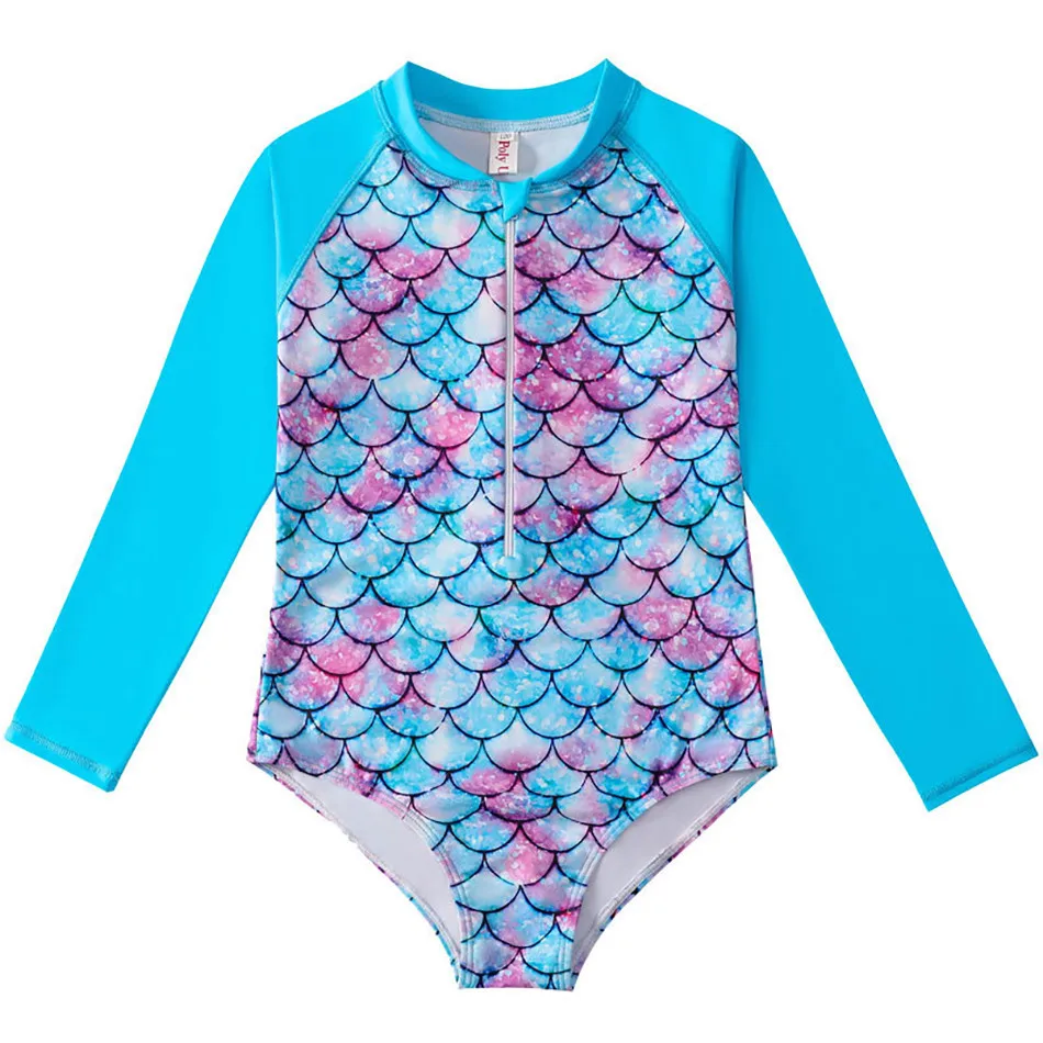 Children\'s Mermaid Swimsuit Children\'s One-Piece Swimsuit Long Sleeved Girl\'s Hot Spring Fish Scale Swimsuit Girl\'s Swimsuit