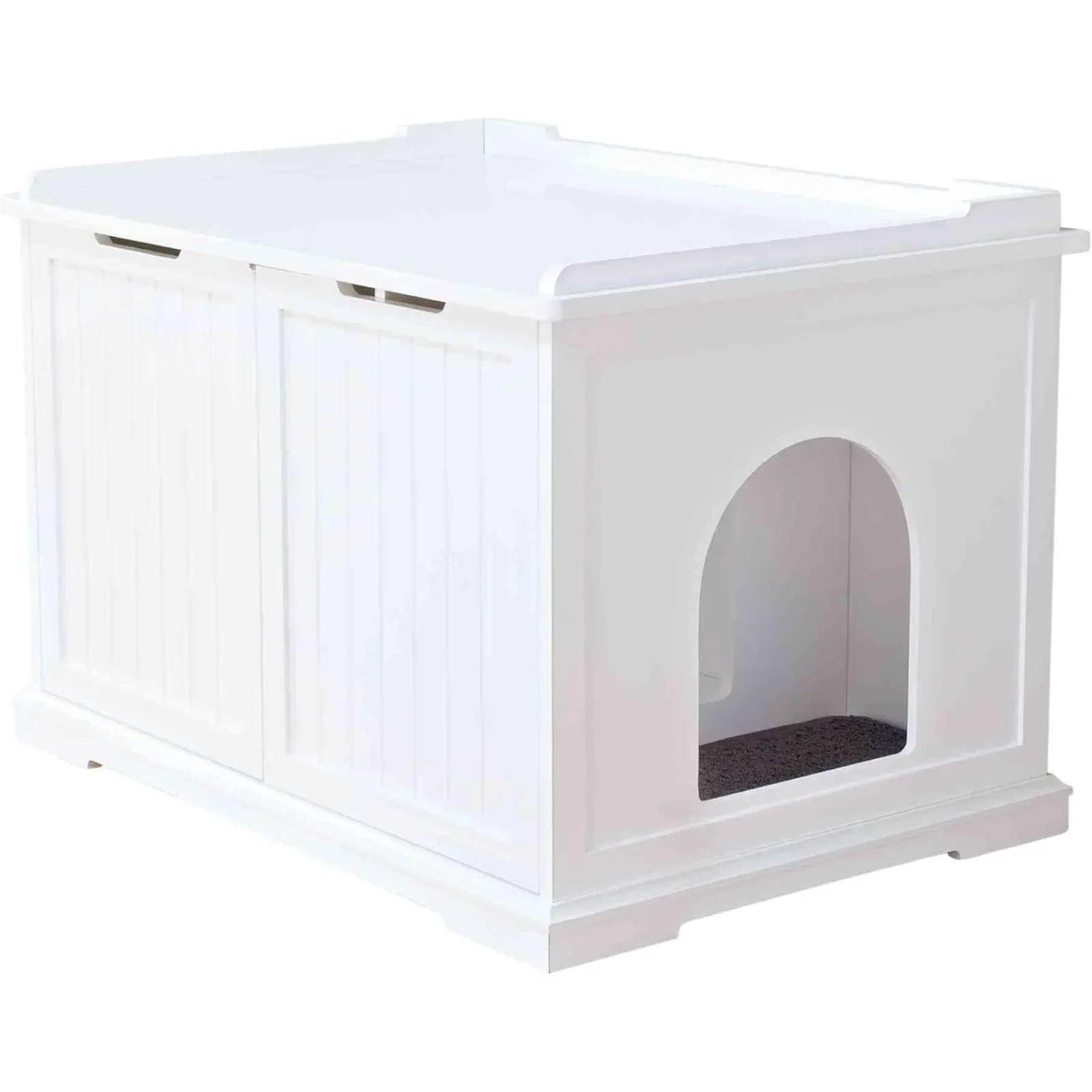 US XL Furniture Litter Box Enclosure (White), Hidden Litter Box for Cats with Openings on Either Ends， Large Ventilations Slots