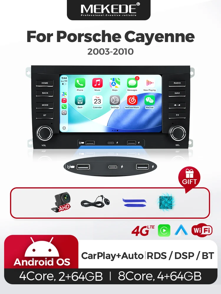 MEKEDE EU Schnellversand 7-Zoll Smart Car System Autoradio Kabelloses CarPlay Android Auto für Porsche Cayenne 955 957 9PA 2002 - 2010 Autoradio Multimedia-Videoplayer IPS-Touchscreen GPS-Navigation