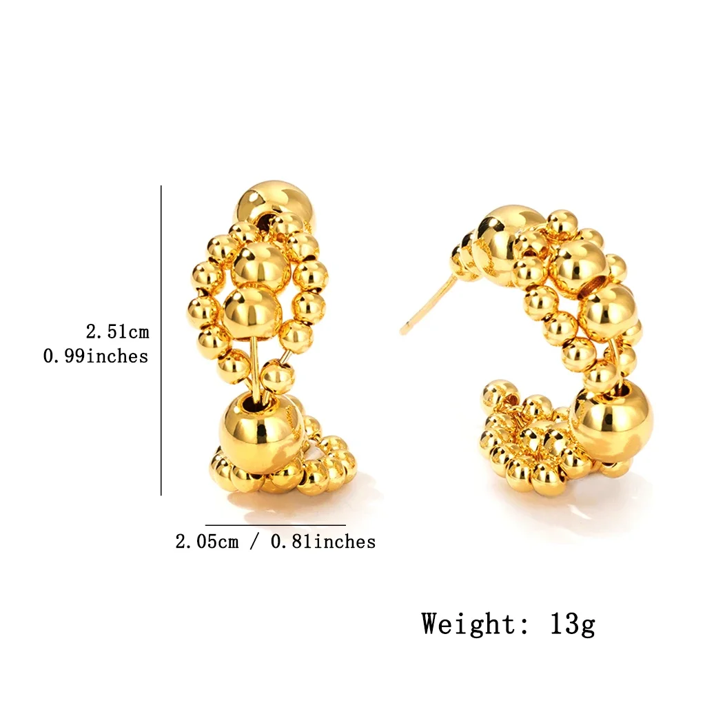 Fashion Round Bead C Shape Gold Jewelry Earrings Brass Material 18k Pvd Gold-Plated Waterproof Eardrop 2024 New