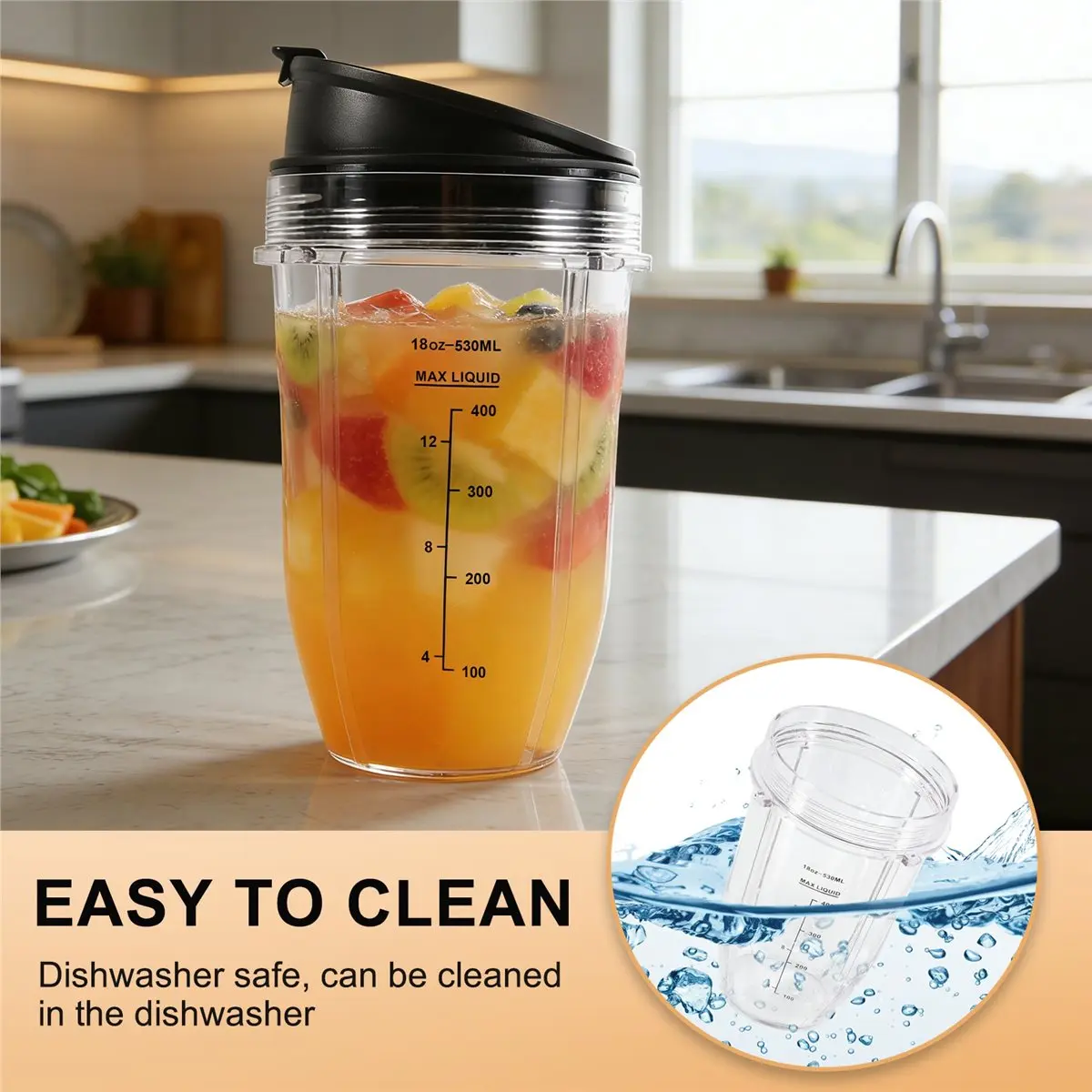 #42X 2 Pcs 18Oz Blender Cups with Lid for Ninja Auto IQ BL480 BL642 BL450,ninja blender cups,(ABS+PP)