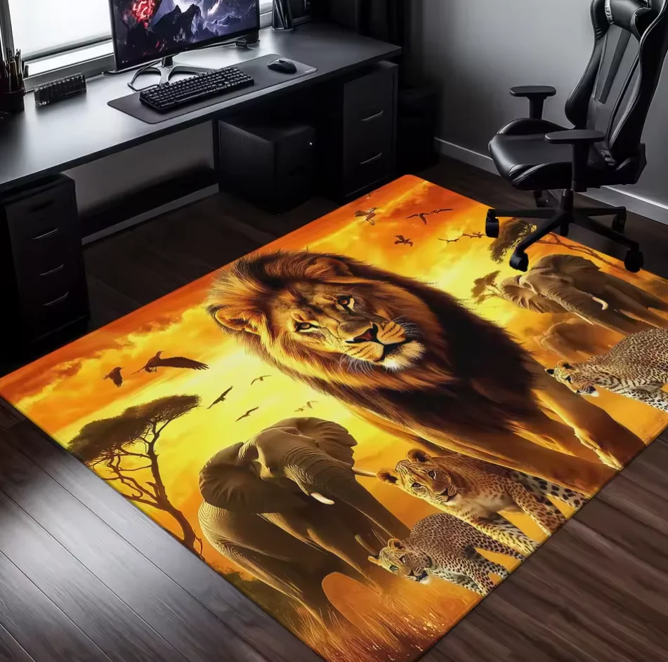 Living Room Rug Sunset African Herd Wilderness Style  Carpet Non-Slip Easy Clean Wilderness Healing Nature  Area Home Decor Mat