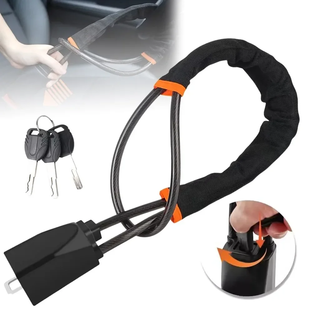 Car Steering Wheel Lock with Seat Belt Buckles with 3 Keys Anti Theft for Truck SUV Van RV Safety