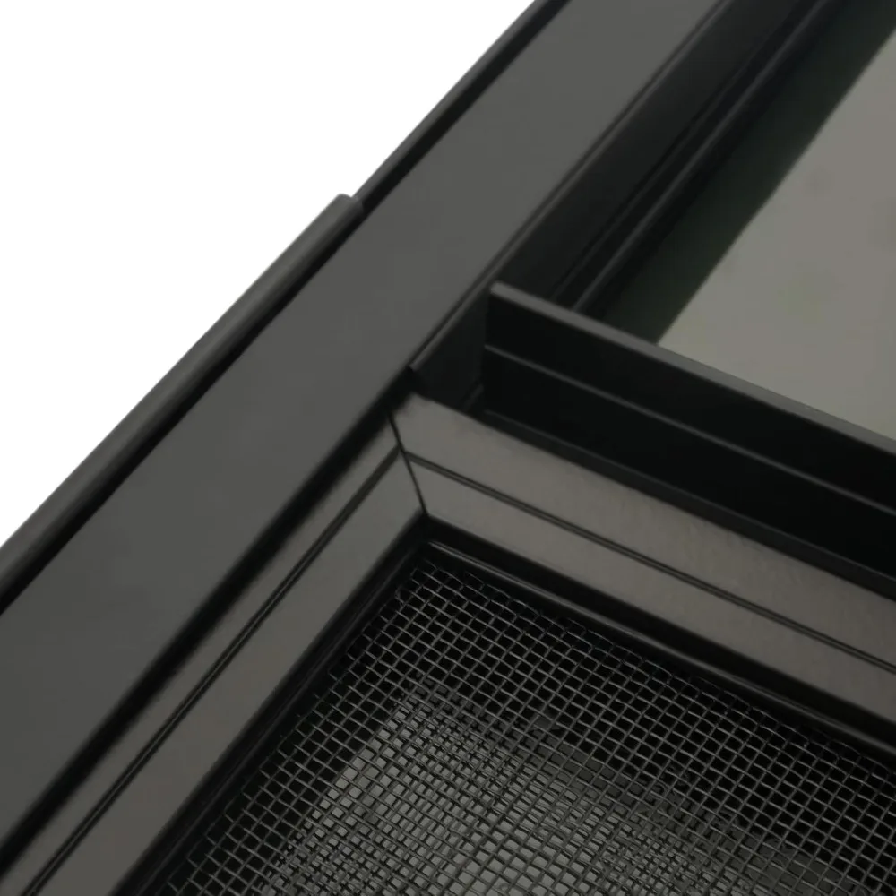 نافذة RV عالمية، 42 عريضة × 22 عالية، زجاج مقسى منزلق أفقي مع شاشة، زخرفة سوداء، تصميم دمعة عالية الخصوصية