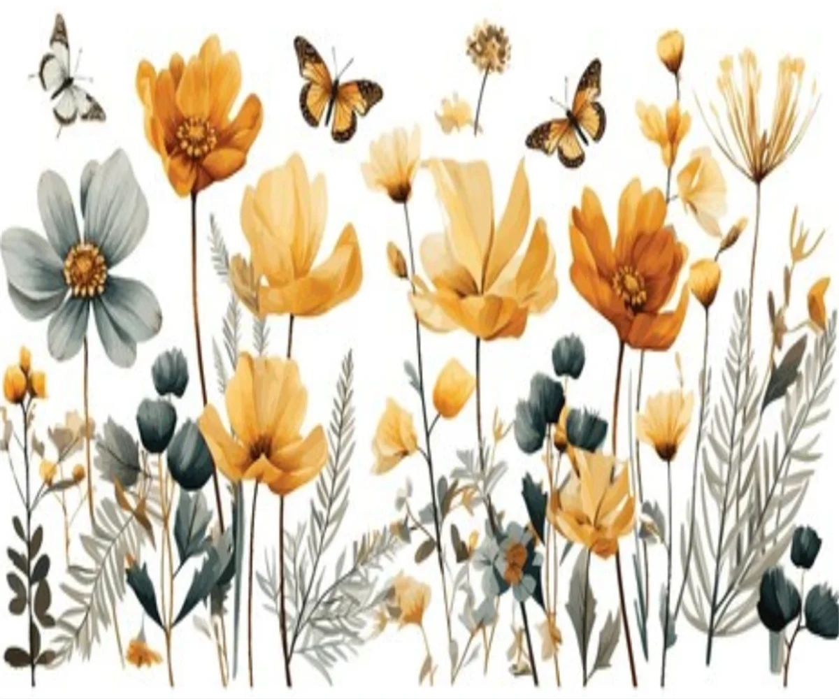 Customized mural wallpaper Nordic Rainforest plants and watercolor flowers bedroom wedding room background wall wallpaper