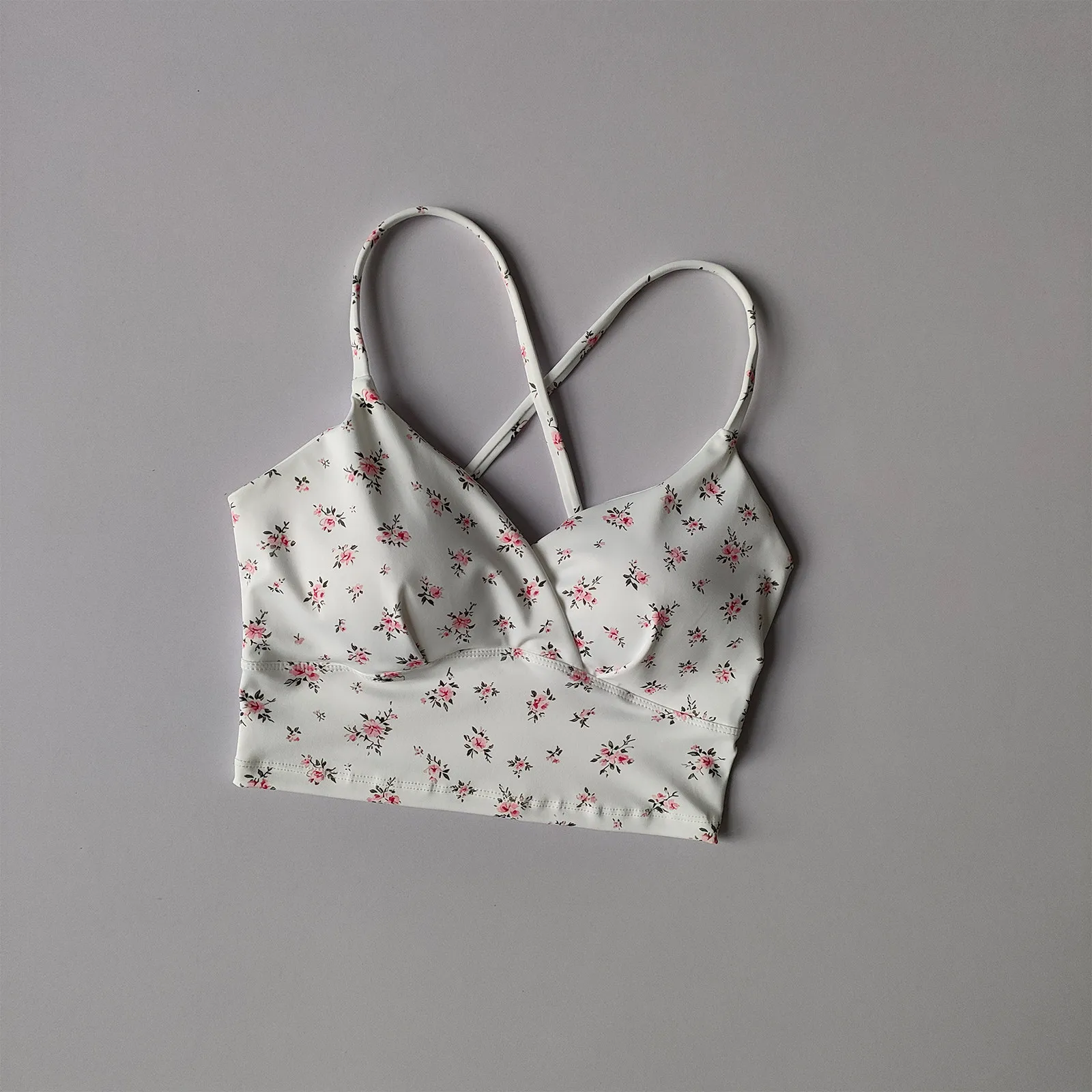 Kirschmuster-Yoga-Top für Damen mit Brustpolster, festem Cup, schönem Rücken, Sport-BH, Lauf- und Fitnesskleidung, Oberbekleidung, Trägertop – Detail 3