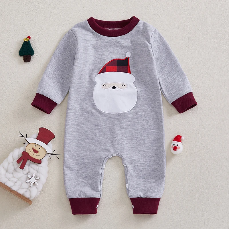 

Baby Boys Christmas Jumpsuit Infant Long Sleeve Crewneck Santa Claus Patch Romper