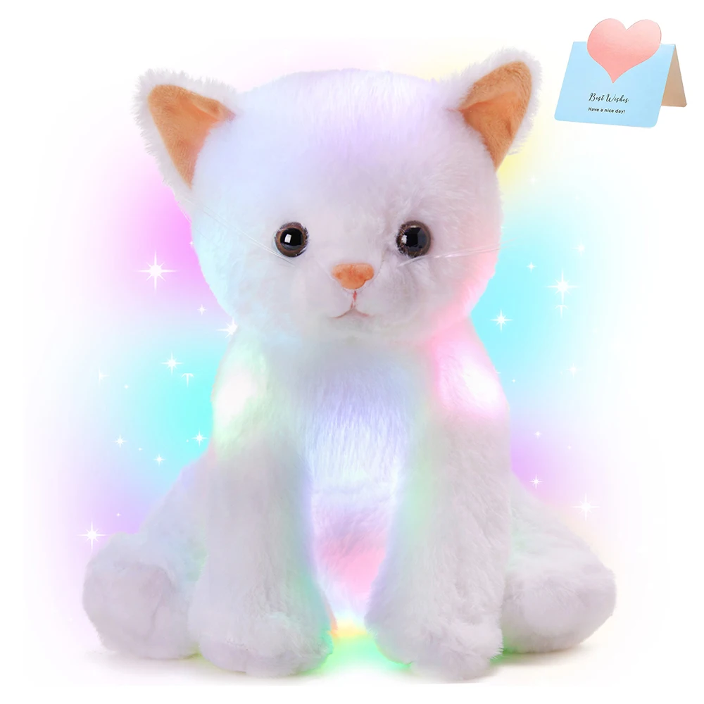 30cm Glowing White Cat Doll Toys LED Light Musical Stuffed Kawaii Sleeping Throw Pillow for Girls Lullabies Plush Animals Toys