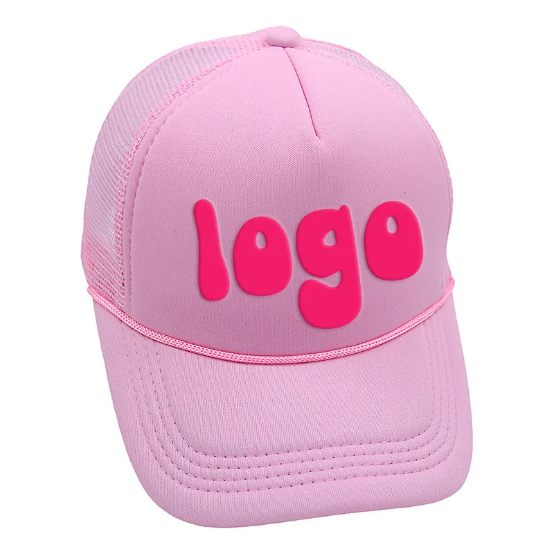 High Quality 5-Panel Sublimation Print 3DEmbroidery Custom Logo Hat Breathable Mesh Foam Trucker Hat with Rope Blank Trucker Cap