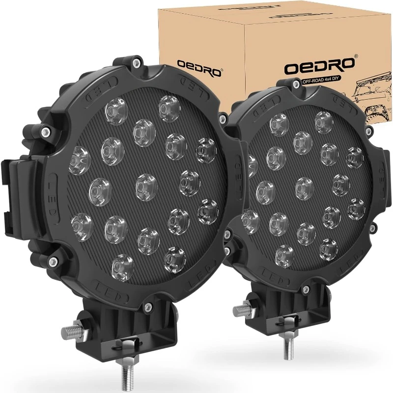 2 Stück 7 Zoll 51 W runde LED-Offroad-Lichter, 5100 lm Spot-Fahrlicht Pod Stoßstange Dach Nebelscheinwerfer passend für Boot, Jeep, ATV, SUV – Detail 3