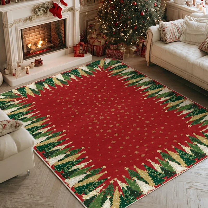Living Room Floor Mat Large Size Soft Comfortable Rug Non-slip Machine Washable Green Christmas Snowflake Carpet Home Decor Rugs