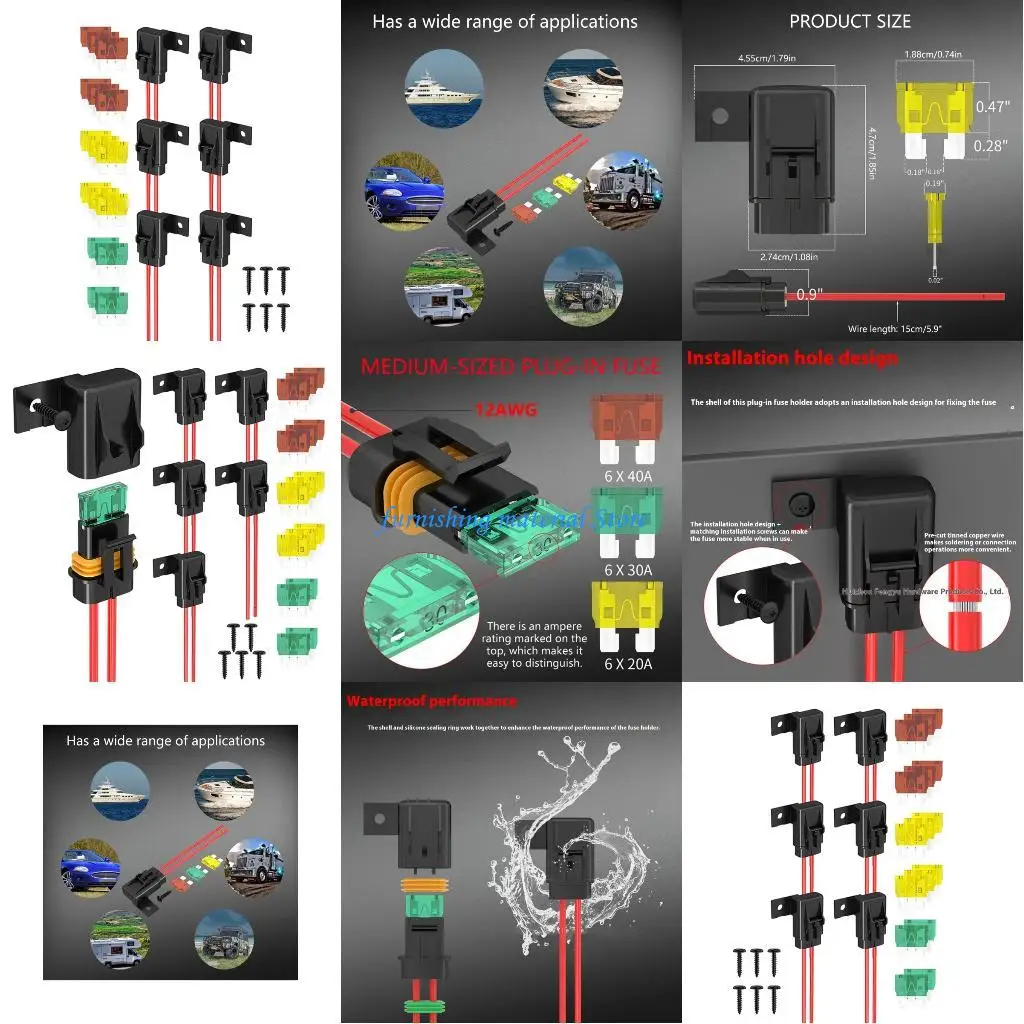 

Y5GD Inline Holder Waterproof Vehicle Marine Inline Holder Box 12AWG Gauges Wiring Harness 20 30 40A Car Fuses