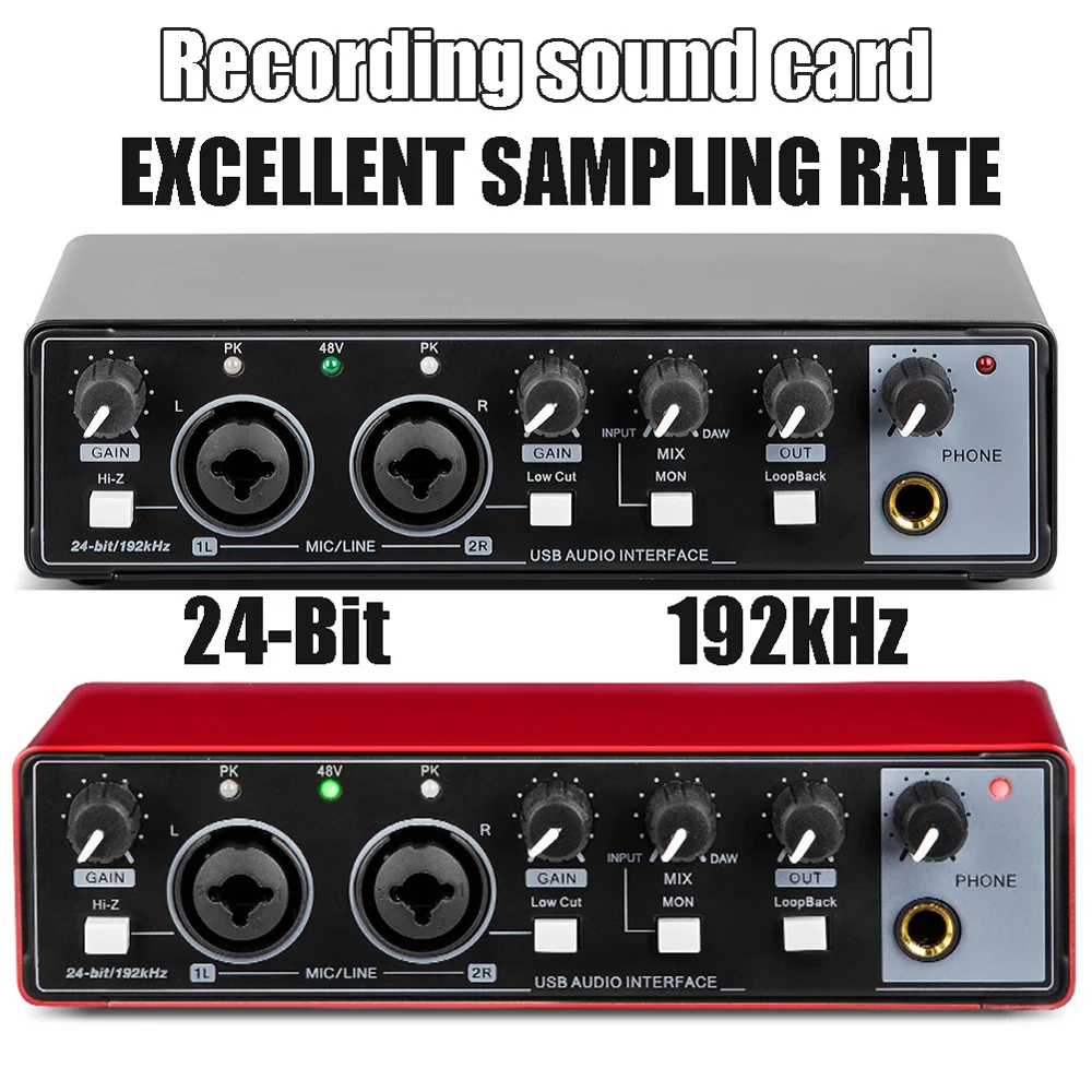 

MD22 Audio Sound Card 48V Phantom Power USB Audio Interface with Loopback Monitor for Guitar Recording