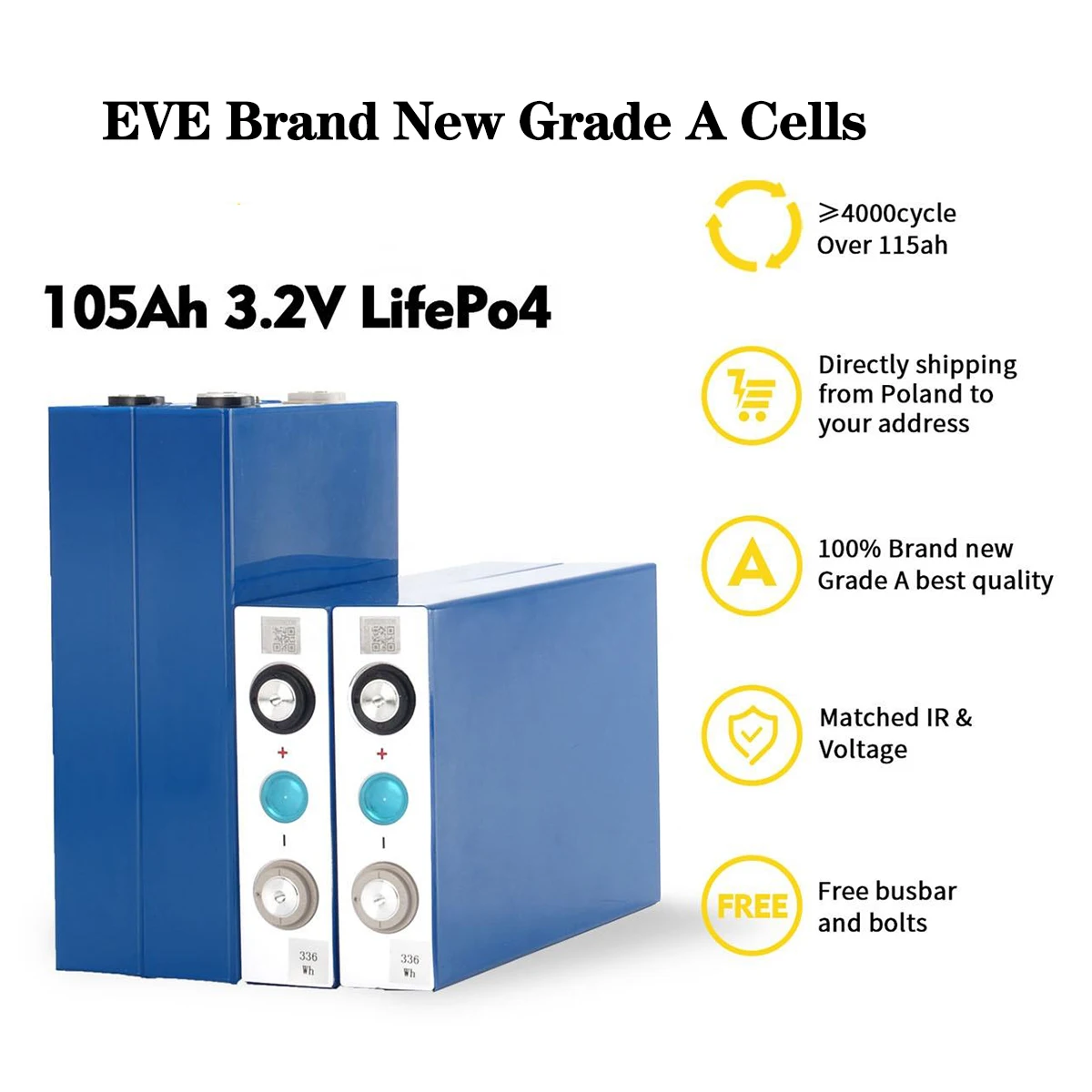 LiFePO4 Cell 3.2V 320Ah 280Ah 105Ah 100Ah 50Ah Grade A Lithium Battery For DIY 12V 24V 36V 48V RV Golf Cart Boat Solar System