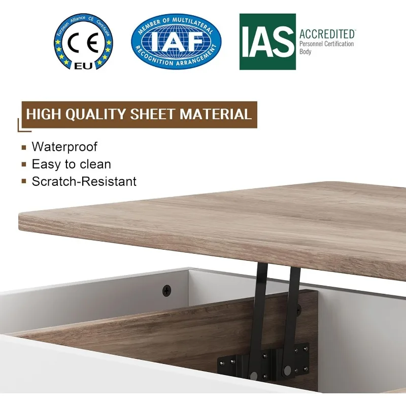 Mesa de centro, mesa de centro elevable con compartimento oculto, mesa de comedor de mesa elevable, mesa central de centro elevable