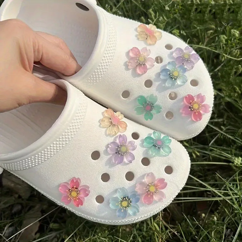 

12PCS Fashion Shoe Charms Set Accessories Hole Shoe Buckle Colorful Cherry Blossoms Luminous DIY Shoes Decorations for Bogg Bag
