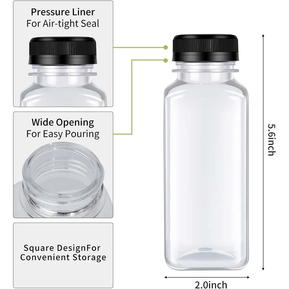 5 Pcs 8 Oz Plastic Juice Bottles Empty Clear Containers with Tamper Proof Lids for Juice, Milk and Other Beverage