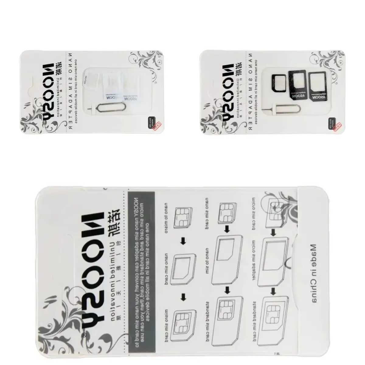 2000 قطعة 4 في 1 تحويل مايكرو نانو بطاقة SIM محول طقم توصيل مع إخراج دبوس حزمة البيع بالتجزئة آيفون سامسونج الهواتف المحمولة #1