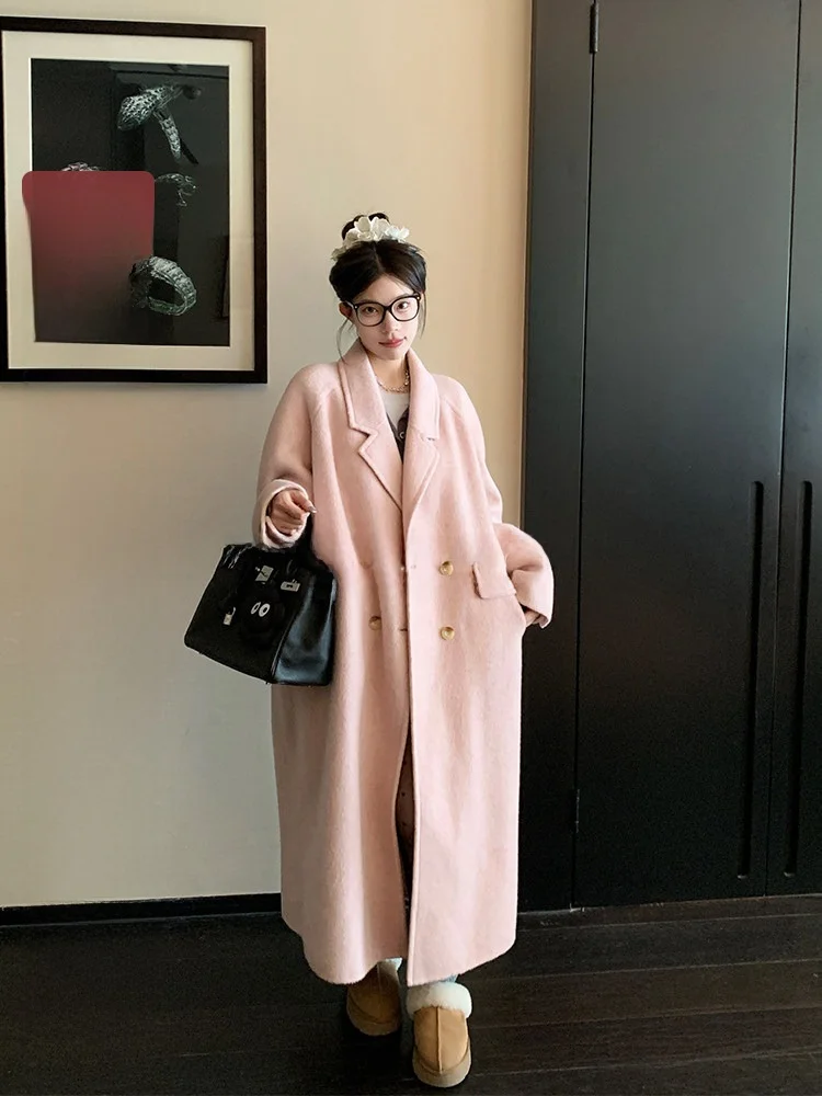 

Women's Woolen Double-Faced Tweed Coat Jaet Loose Fit Mid-Length Korean Sle Autumn Winter Outerwear Casual Ele