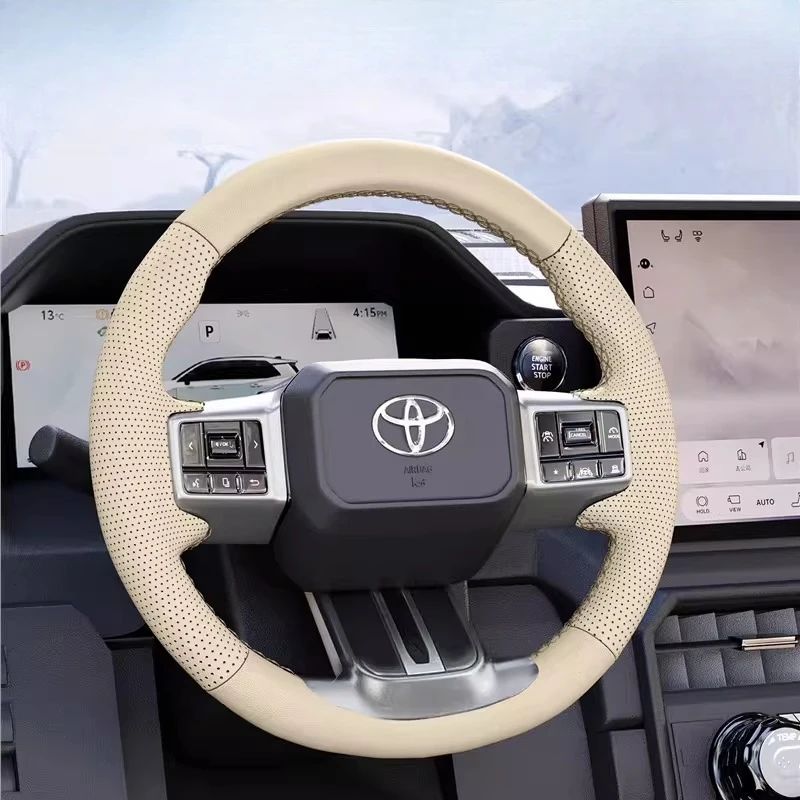 For Toyota RAV4 WILDLANDER 2026 Hand-Stitched Beige Genuine Leather non-slip Car Steering Wheel Cover