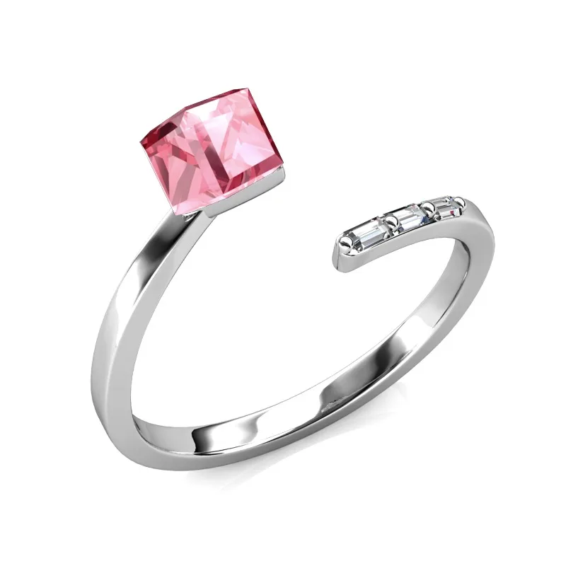 

Daisini австрийский розовый кристалл от Swarovski, регулируемые кольца с дизайном куба и сахара, 18-каратное белое золото, латунные украшения для женщин