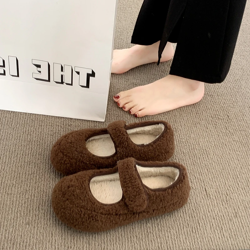 

Fce Lined Flat Bot Mary Jane Soft Sole Casual Cotton oes for Women Winter New Sle Adhesive Veo Warm Comfortable