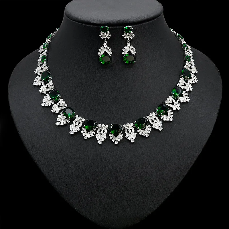 

European and American Jewelry Bridal Jewelry Set with Copper Inlaid 3a Zircon Necklace for Women