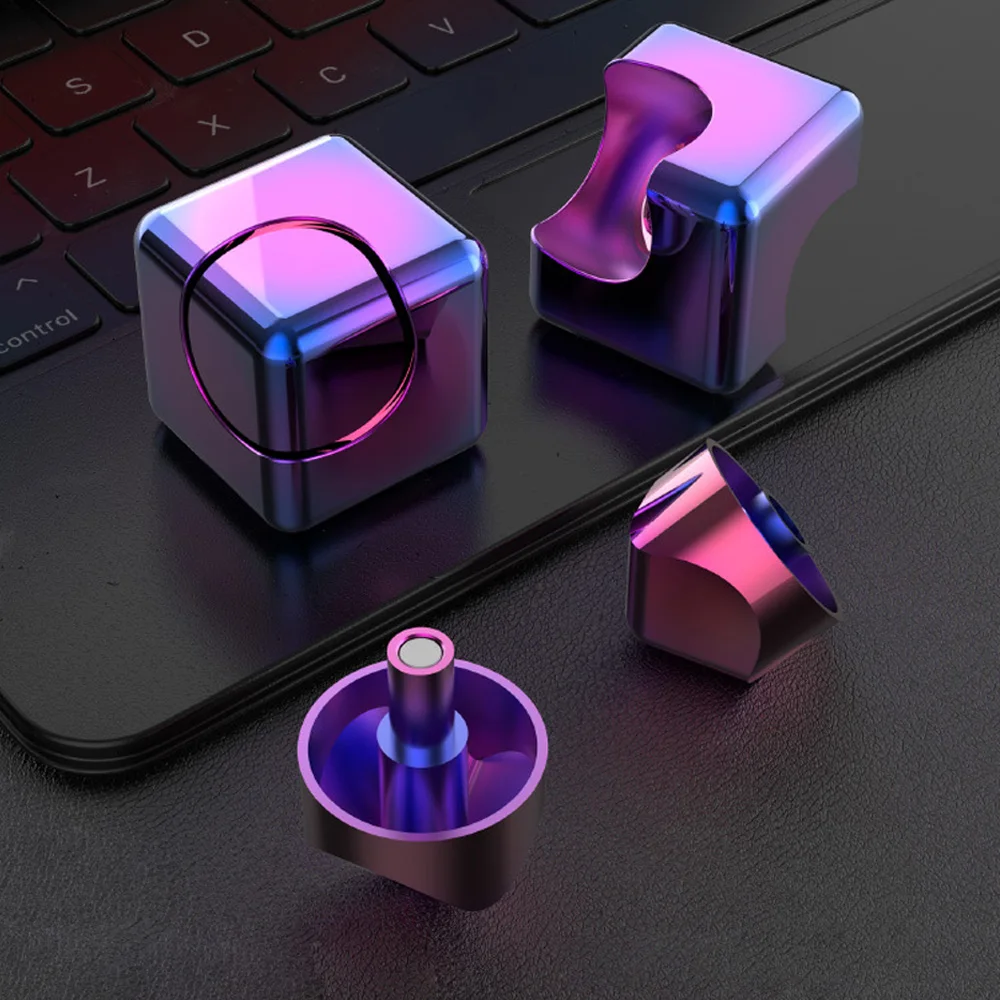 Metal Fidget Spinning Cube Desk Toy Finger Gyroscope EDC Gadget for Stress Relief for Adults ADHD Anxiety Office Decor TS64