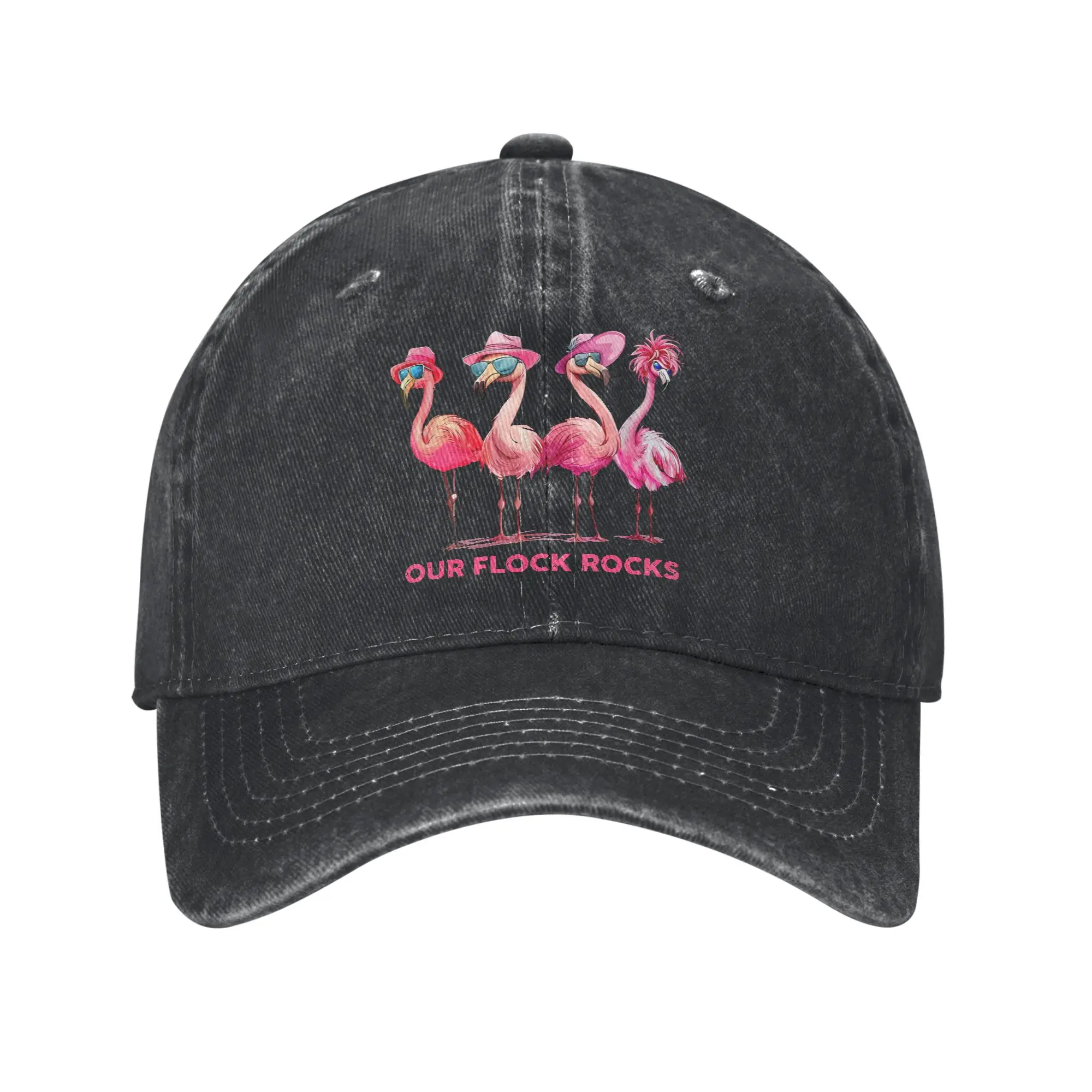 Our Flock Rocks Flamingo Baseball Caps Retro Distressed Denim Sun Cap Unisex Style Outdoor All Seasons Unstructured Soft Cap Hat