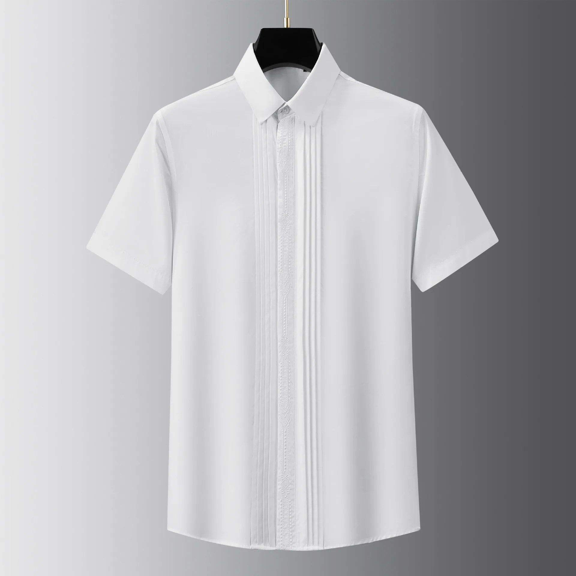 Trendy Summer Handmade Folded Front Embroidered Men's Short sleeved Shirt