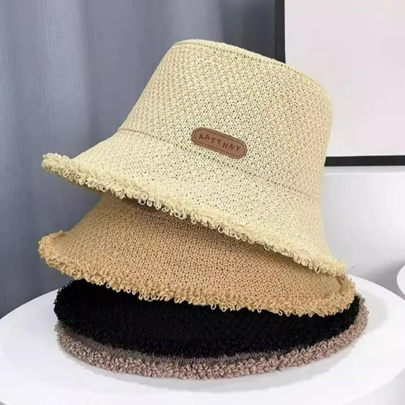 Sommer-Strohhut für Damen, Sonnenschutz-Bucket-Hat, Reise-Strand-Panama-Kappen, handgewebte Fischerhüte für Mädchen, handgefertigte Sonnenhüte