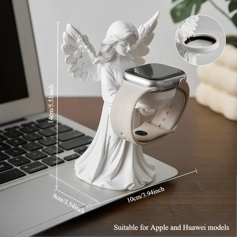 حامل ساعة Angel من الراتنج الإبداعي من Nordic، زخرفة تزيين سطح المكتب لمكتب البهو، مناسبة لهاتف Huawei iPhone، ديكور المنزل