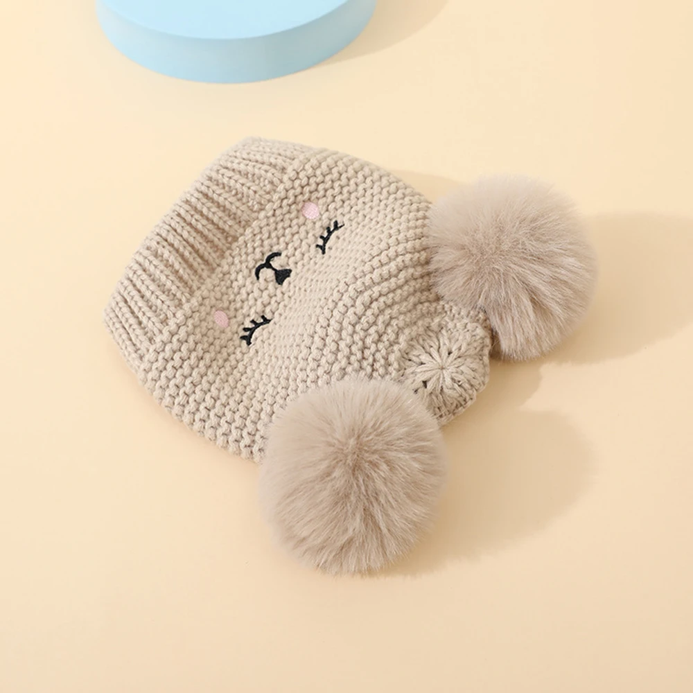 Thick Winter Hat Baby Knitted Wool Hat Double Ball Bear Baby Beanies For Kids 0-12 Month