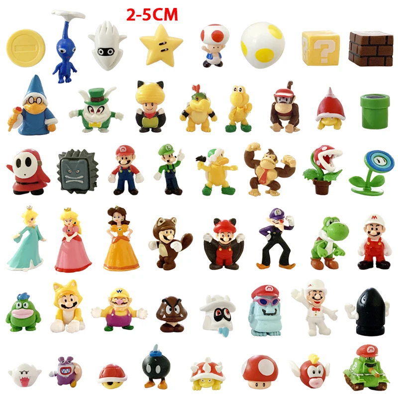 Super Mario Bros PVC figurines modèle jouets 2-8CM mignon Mini Anime Figure 18/48 pièces ensemble avec sac de rangement cadeau d'anniversaire pour les enfants