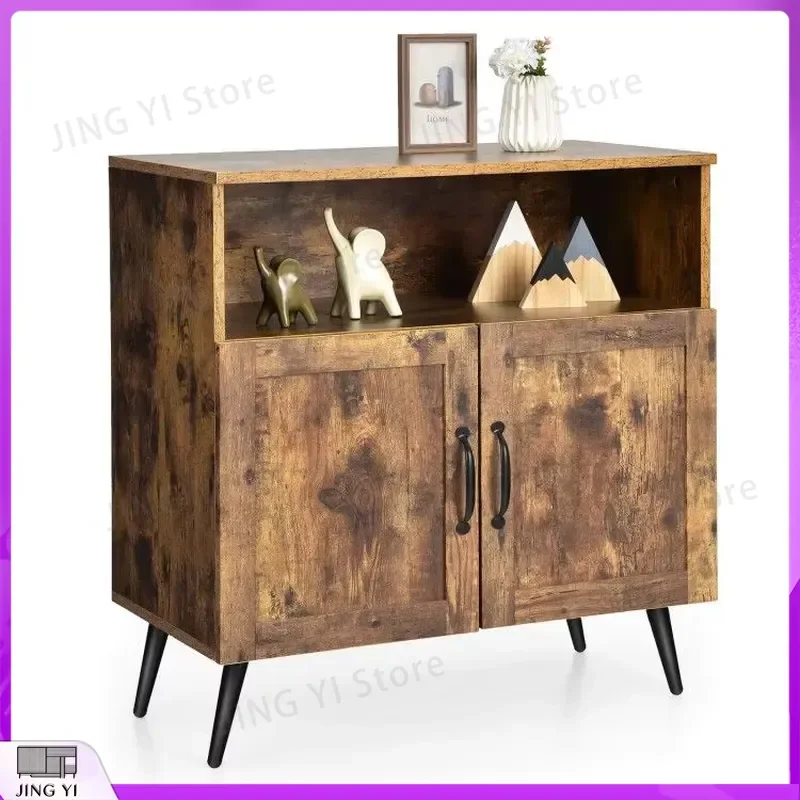 Brown Medieval Style Wooden Wine Cooler Cabinet with 2 Doors for Living Room Bar Storage Beverage Refrigerator Home