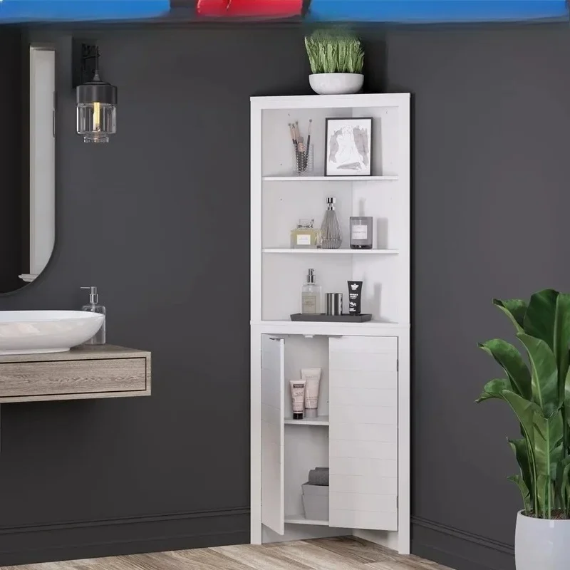 

Tall Bathroom Storage Cabinet with Adjustable Shelves and Open Display Space