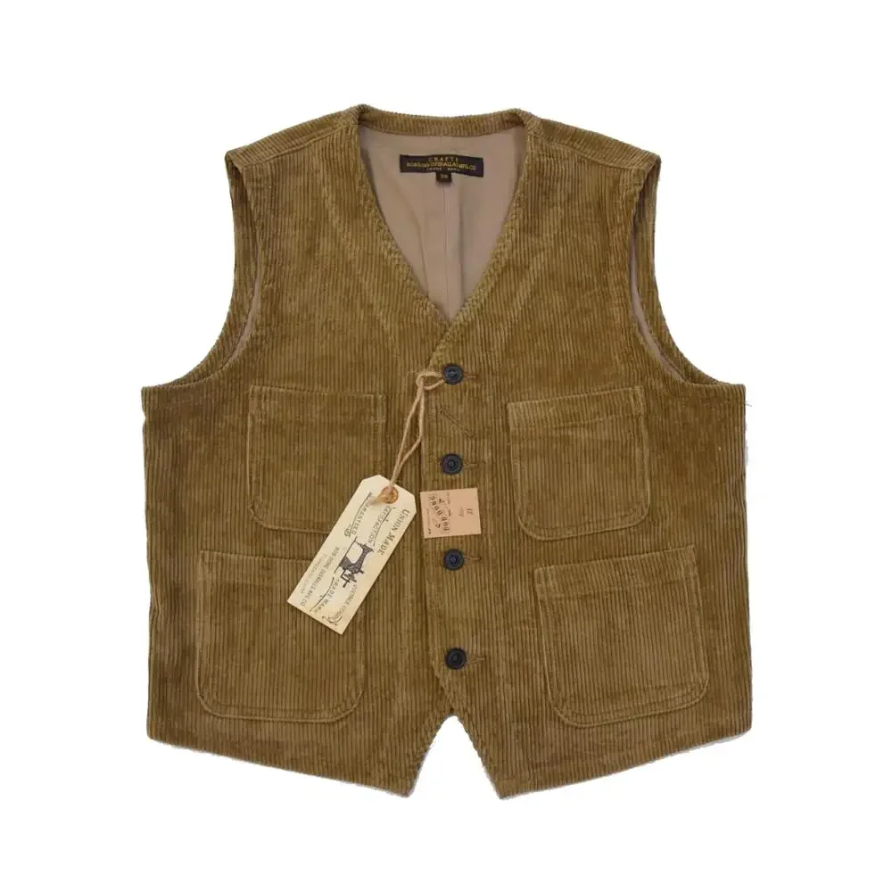 BOB DONG Outdoor Cotton Corduroy Vest Vintage Men's Brushed Work Waistcoat