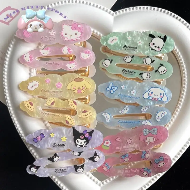 

Клипса для волос Sanrio Mymelody понравило Cinnamoroll Kuromi из двух частей симпатичная клипса для волос из ПВХ девочка Утка Билл клипса челка боковая клипса детский головной убор