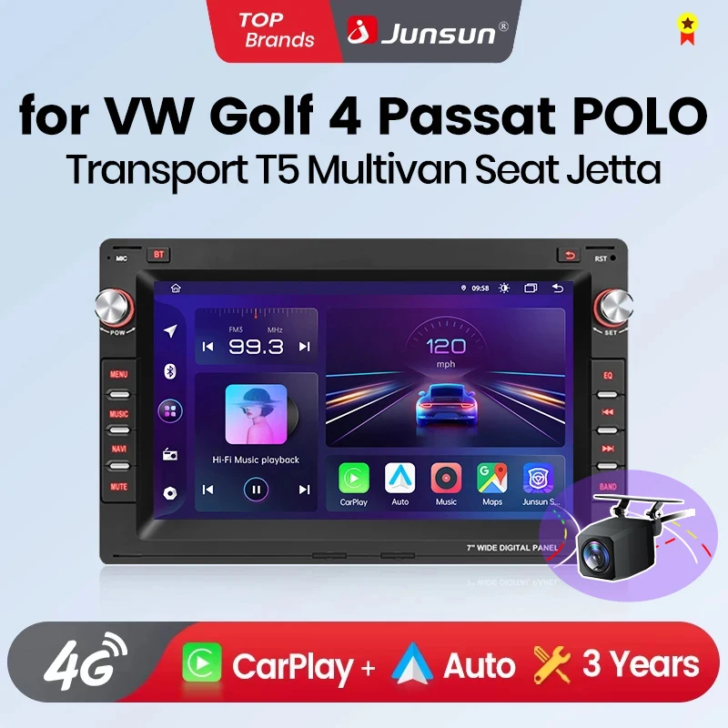 Junsun 4G Bezprzewodowe Radio Samochodowe CarPlay Android Auto do VW Passat B5 MK4 MK5 Golf 4 IV Polo Bora Jetta T5 SHAR...