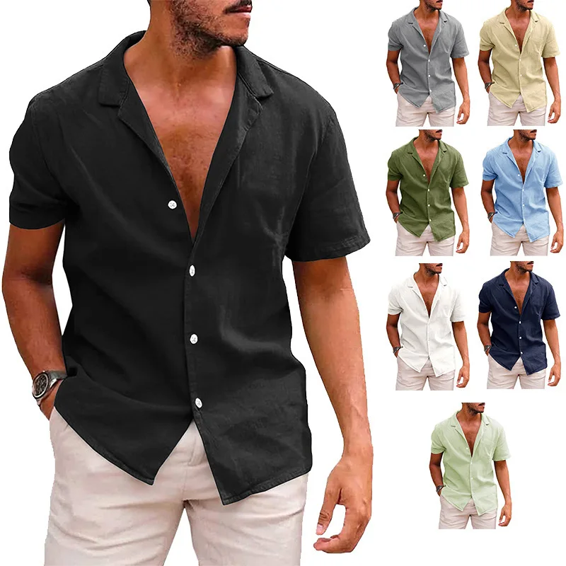 Men Spring Summer Shirt Solid Color Turndown Collar Short Sleeves Button Casual Fashion Comfortable Cozy Regular Standard Fit