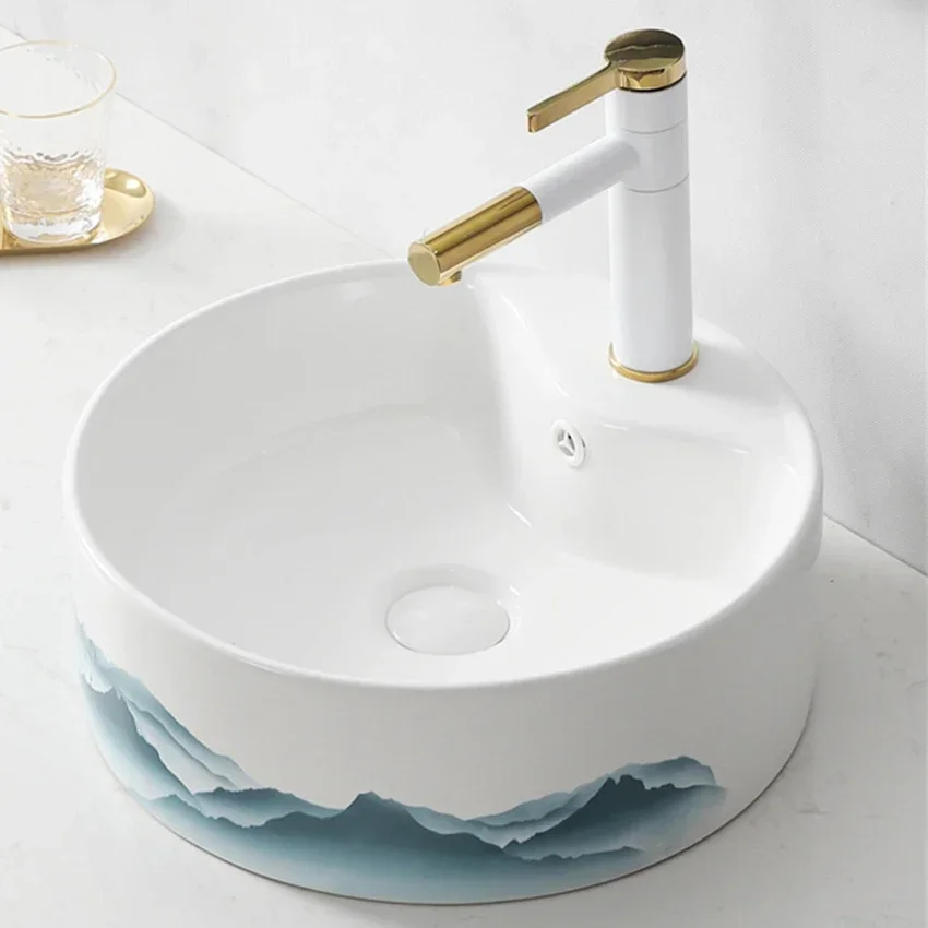 Chinese Style Oval Washbasin Household Bathroom Washbasin Ceramic Square Tabletop Art Basin Light Luxury Fashion Wash Basin