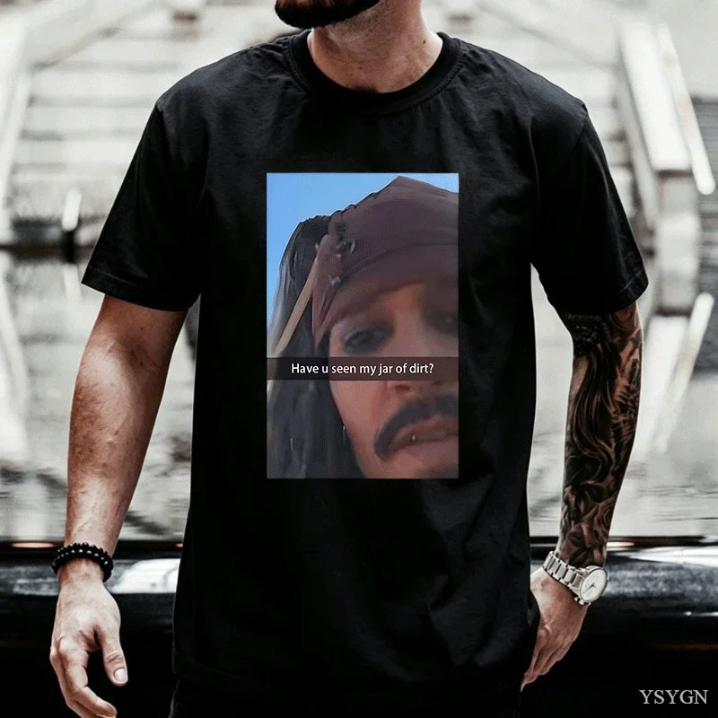 Funny Captain Jack Sparrow T Shirt Men Cotton Short Sleeve Graphic Tees Humorous Round Neck Breathable Loose Tops High Quality