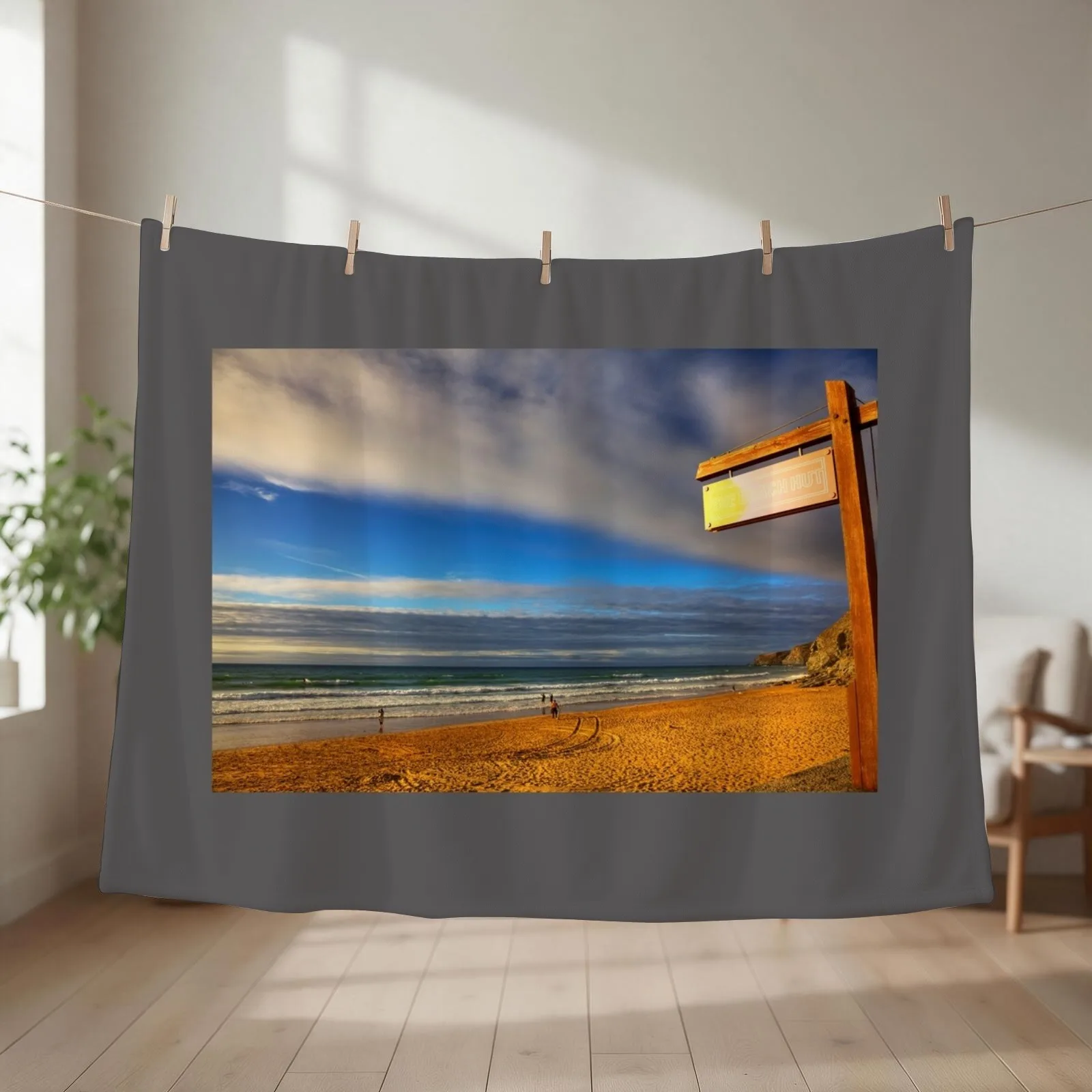 The Beach Hut, Watergate Bay Cornwall Throw Blanket couch cozy soft plush fuzzy picnic outdoor blanket