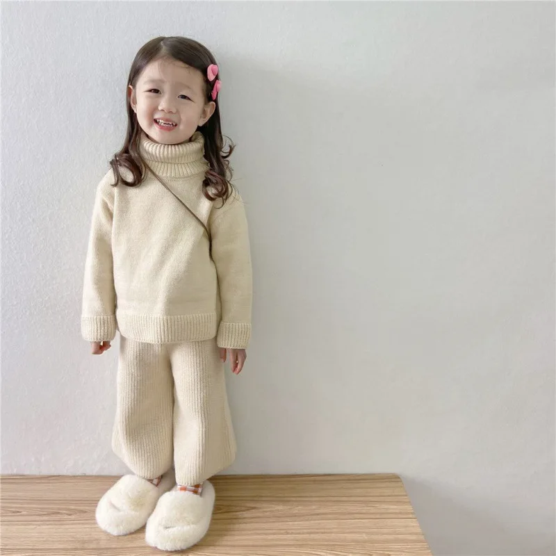 Girls Sweatshirts +Pants Kids Suits 2PCS/Set 2023 Turtleneck Spring Autumn Cotton Sport Formal Uniforms Children Clothing