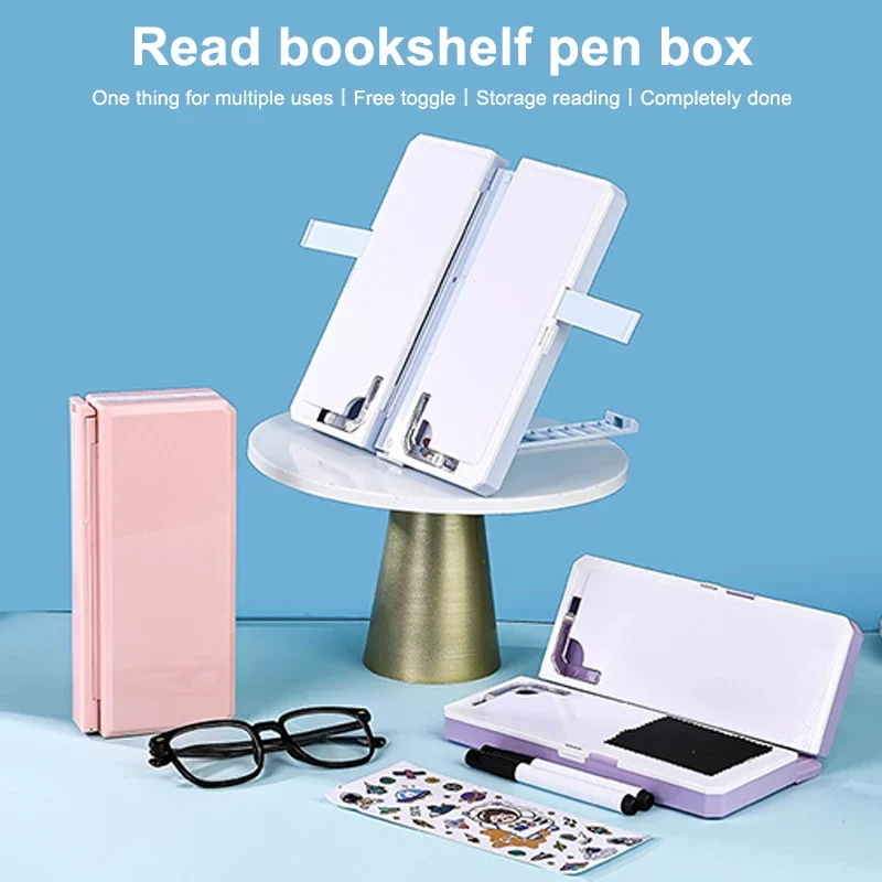2 In 1 Multi-function Pen Case Pencil Box And Foldable Reading Bookshelf Adjustable Reading Bracket For Student Office Supplies