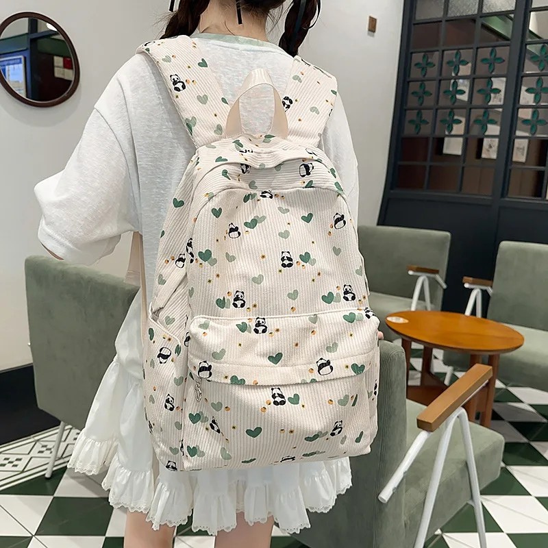 

Утолщенный вельветовый школьный рюкзак с мультяшным клубничным принтом, износостойкий повседневный рюкзак большой вместимости Wow