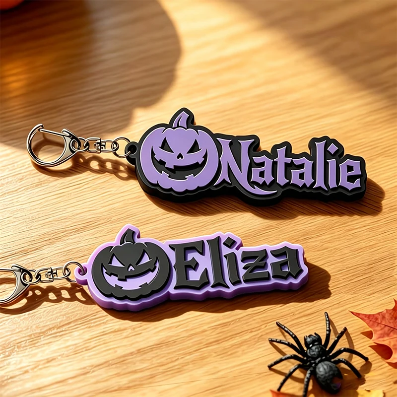 Personalized Halloween Pumpkin Acrylic Keychain Custom Name Keyring Letter Bag Accessories Charm Customized Tag Text Key Chain