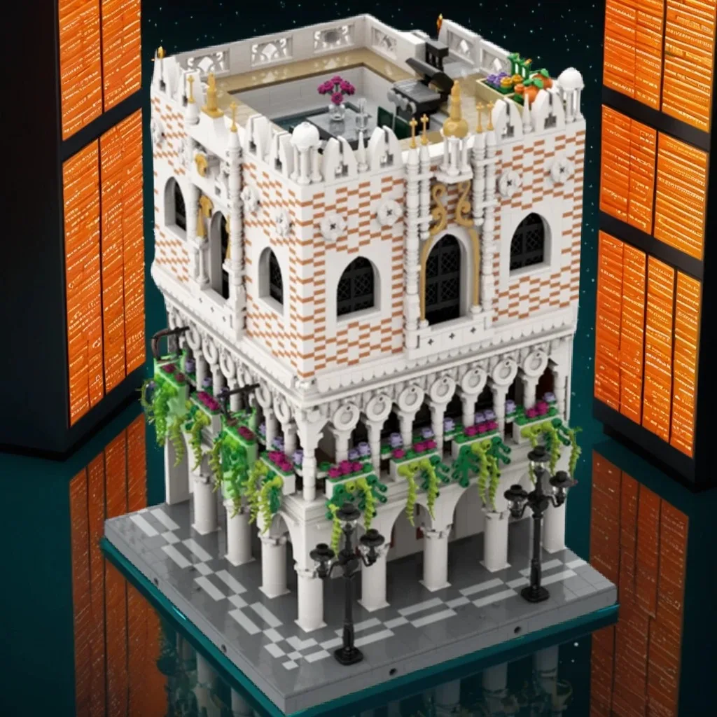 

4998Pcs Doge's Palace Venice MOC Historic Landmark with Pink-White Marble Stripes Education Building Blocks Gift