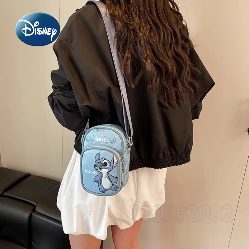 Disney Stitch New Mini Women's Shoulder Bag Cartoon Cute Print Women's Bag High Quality Casual Lightweight Mobile Phone Bag