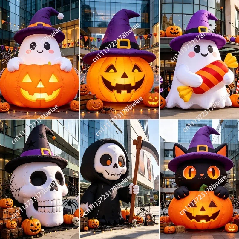 Inflatable Halloween air model custom pumpkin ghost closed air light large scenic shopping mall decoration hanging